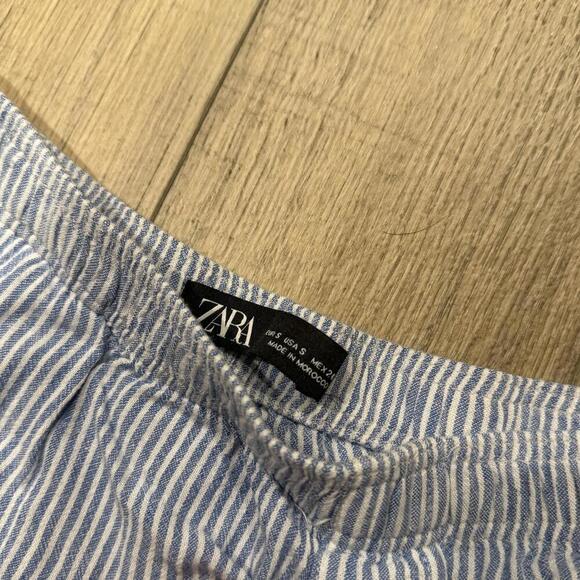 ZARA Women's Blue and White Striped Casual Pants Size S Linen Blend - Picture 3 of 3